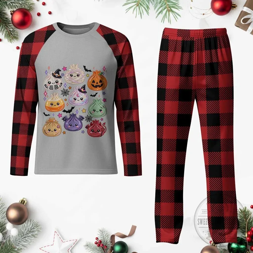 Kawaii Halloween Dumpling Plaid Pajama Set for Women and Men 1 Kawaii Halloween Dumpling Plaid Pajama Set for Women and Men