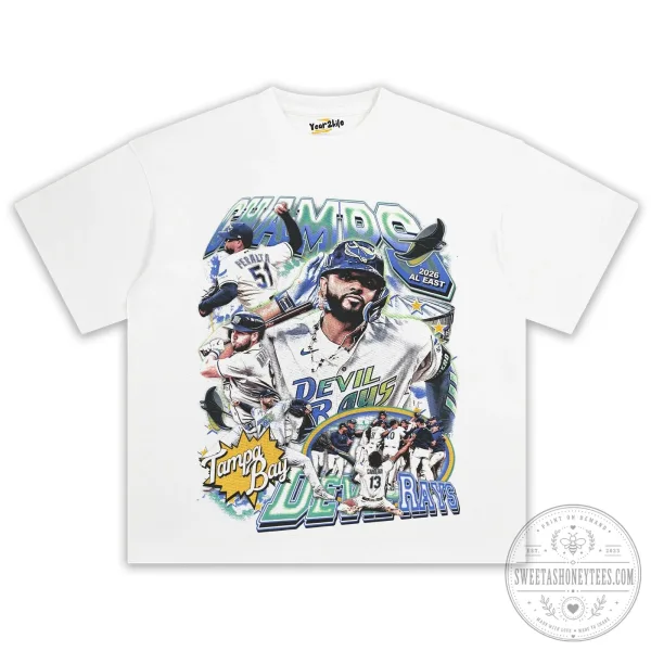 Junior Caminero Tampa Bay Devil Rays Baseball Player Graphic T-Shirt 2 Junior Caminero Tampa Bay Devil Rays Baseball Player Graphic T-Shirt