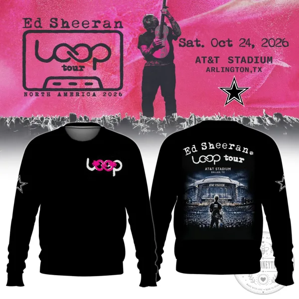 Ed Sheeran Loop Tour Dallas Cowboys AT&T Stadium Concert Black Sweatshirt