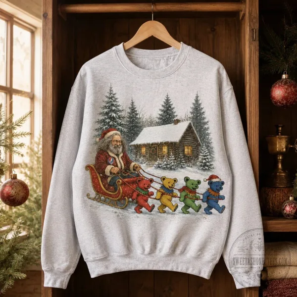 Grateful Dead Jerry Garcia Santa Sleigh and Dancing Bears Christmas Sweatshirt