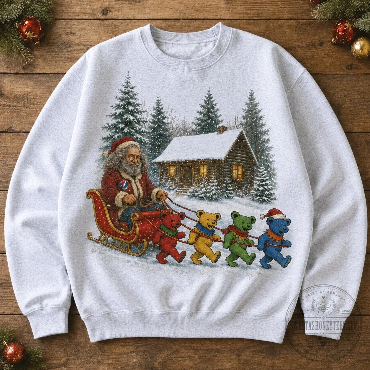 Grateful Dead Jerry Garcia Santa Sleigh and Dancing Bears Christmas Sweatshirt 4 Grateful Dead Jerry Garcia Santa Sleigh and Dancing Bears Christmas Sweatshirt