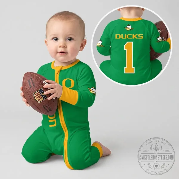 Oregon Ducks Football Team Baby Convertible Footie Romper 6 Oregon Ducks Football Team Baby Convertible Footie Romper