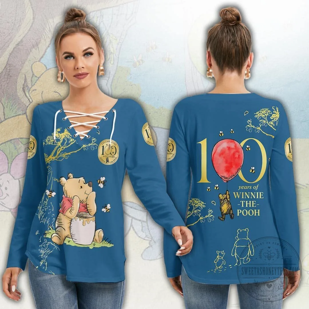 Winnie The Pooh 100th Anniversary Lace-Up Long-Sleeve Shirt 1 Winnie The Pooh 100th Anniversary Lace-Up Long-Sleeve Shirt