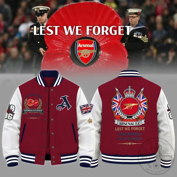 Arsenal Football Club Lest We Forget Remembrance Day Bomber Jacket