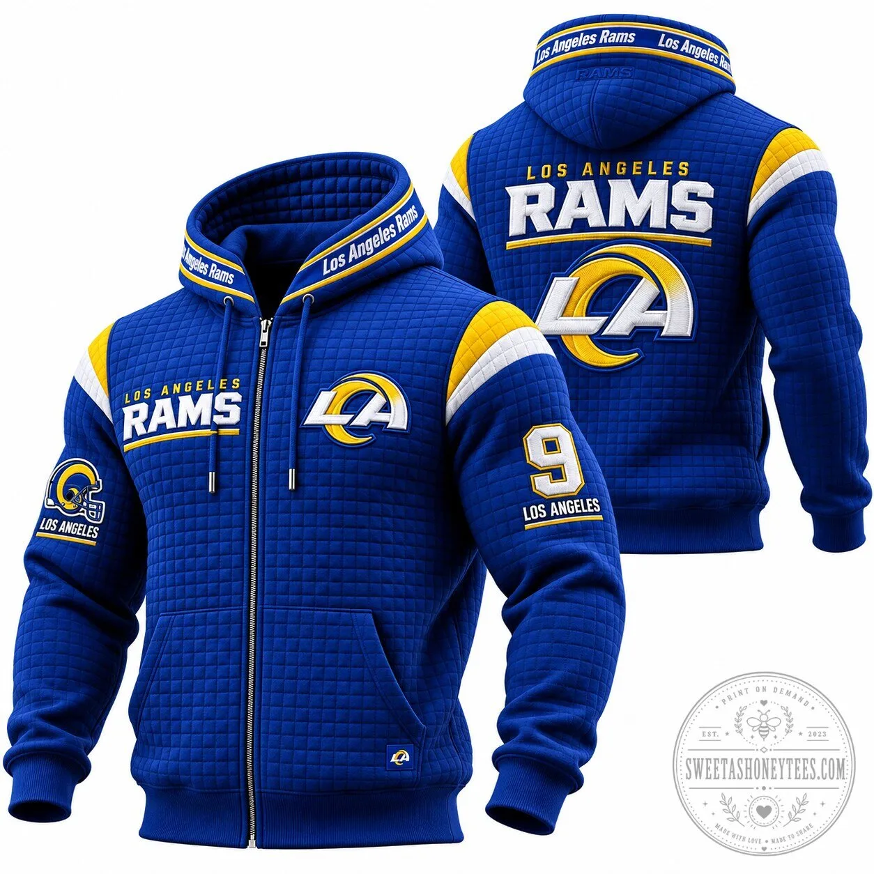 Los Angeles Rams Royal Blue Quilted Full-Zip Hoodie 1 Los Angeles Rams Royal Blue Quilted Full-Zip Hoodie
