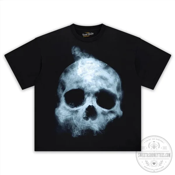 Horrible Skull Smoke Graphic Black T-Shirt