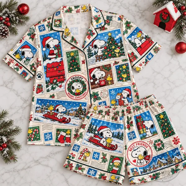 Snoopy Peanuts Christmas Stamp Holiday Pajama Set