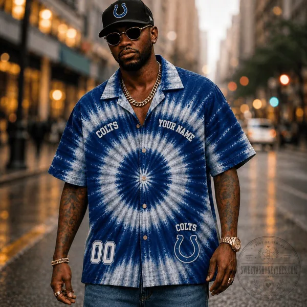 Indianapolis Colts Personalized Tie Dye Hawaiian Shirt for Men