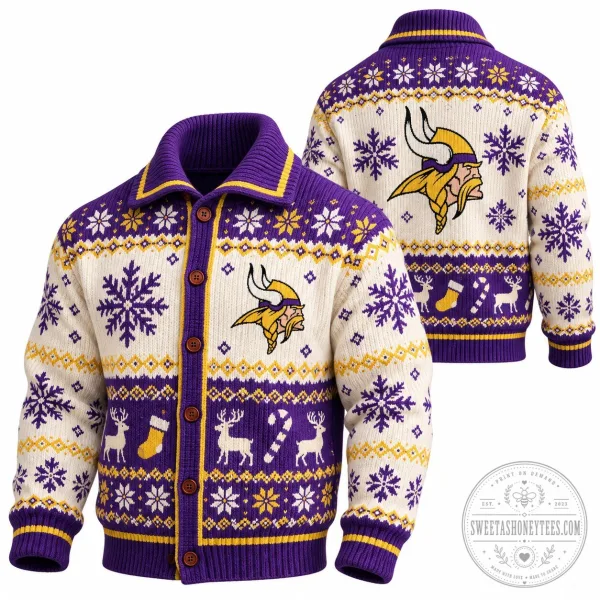 Knit Cardigan for Christmas featuring Ugly Minnesota Vikings Design