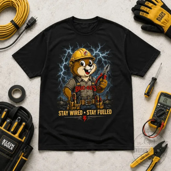 Buc-ee's Electric Crew Stay Wired Stay Fueled Powering The Road T-Shirt
