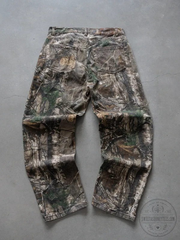 Vintage Realtree Camouflage Hunting Pants for Men, Brown Woodland Design
