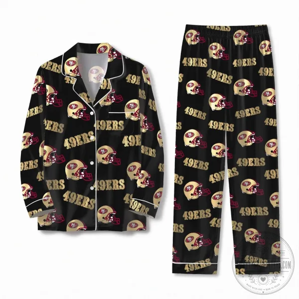 San Francisco 49ers NFL Football Team Logo Black Satin Pajamas Set
