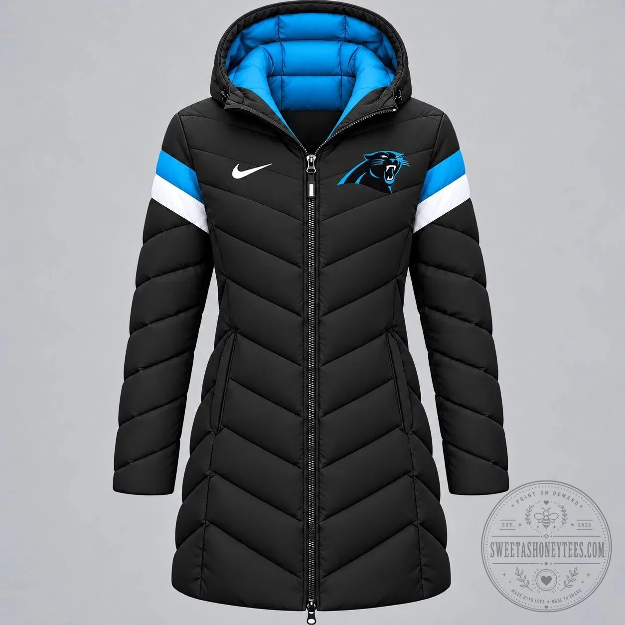 Carolina Panthers NFL Football Team Logo Black Puffer Jacket 1 Carolina Panthers NFL Football Team Logo Black Puffer Jacket