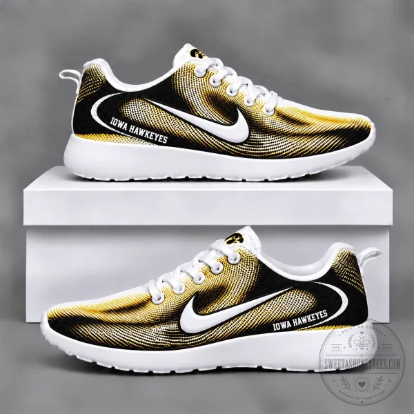 Iowa Hawkeyes NCAA Team Logo Black and Gold Pattern Running Shoes