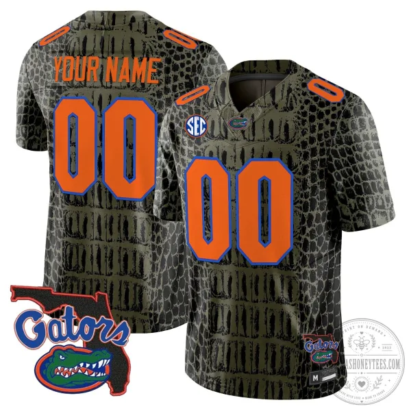 Florida Gators Olive Green Alligator Skin Pattern Custom Football Jersey