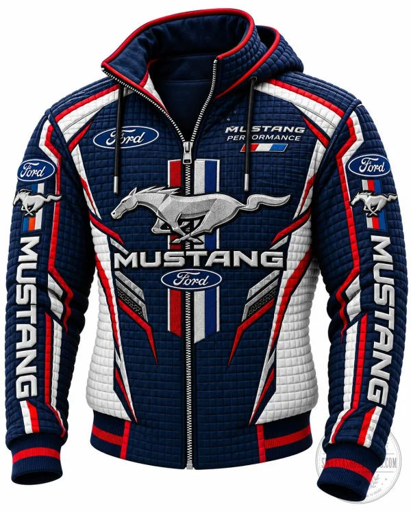Ford Mustang Performance Racing Style Full Zip Hooded Jacket for Men
