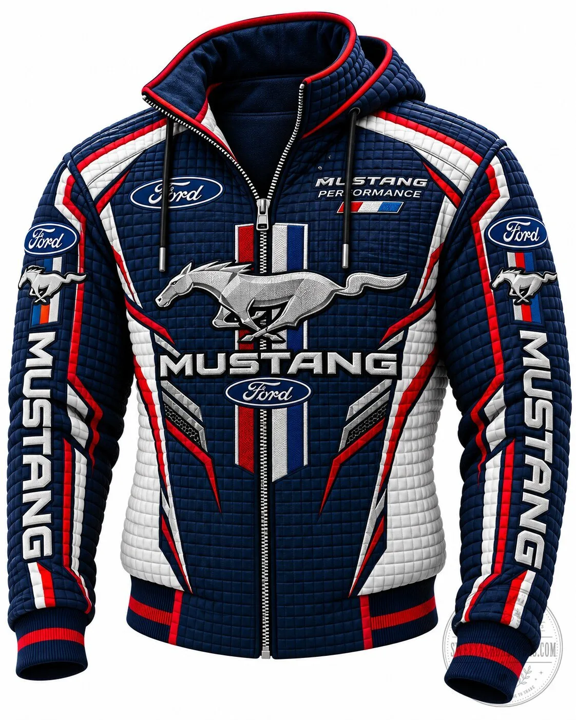 Ford Mustang Performance Racing Style Full Zip Hooded Jacket for Men 1 Ford Mustang Performance Racing Style Full Zip Hooded Jacket for Men
