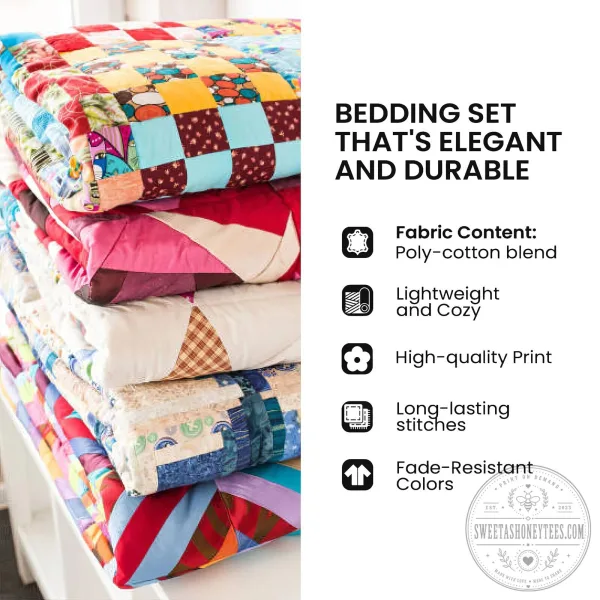 Folk Art Floral Cats Quilted Bedding Set with Pillow Shams