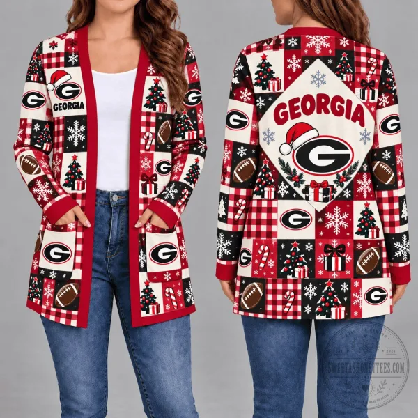 Georgia Bulldogs Christmas Plaid Pattern Women's Long-Sleeve Cardigan