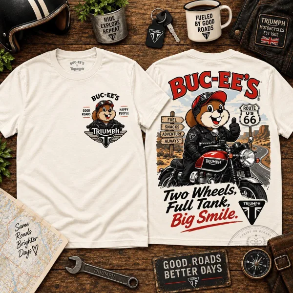 Buc-ee's Triumph Motorcycle Route 66 Adventure Graphic T-Shirt