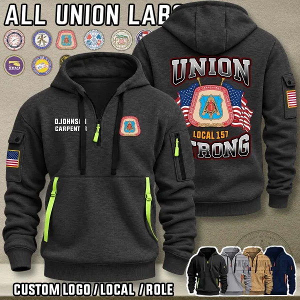 Union Labor Strong American Flag Custom Carpenter Quarter Zip Hoodie