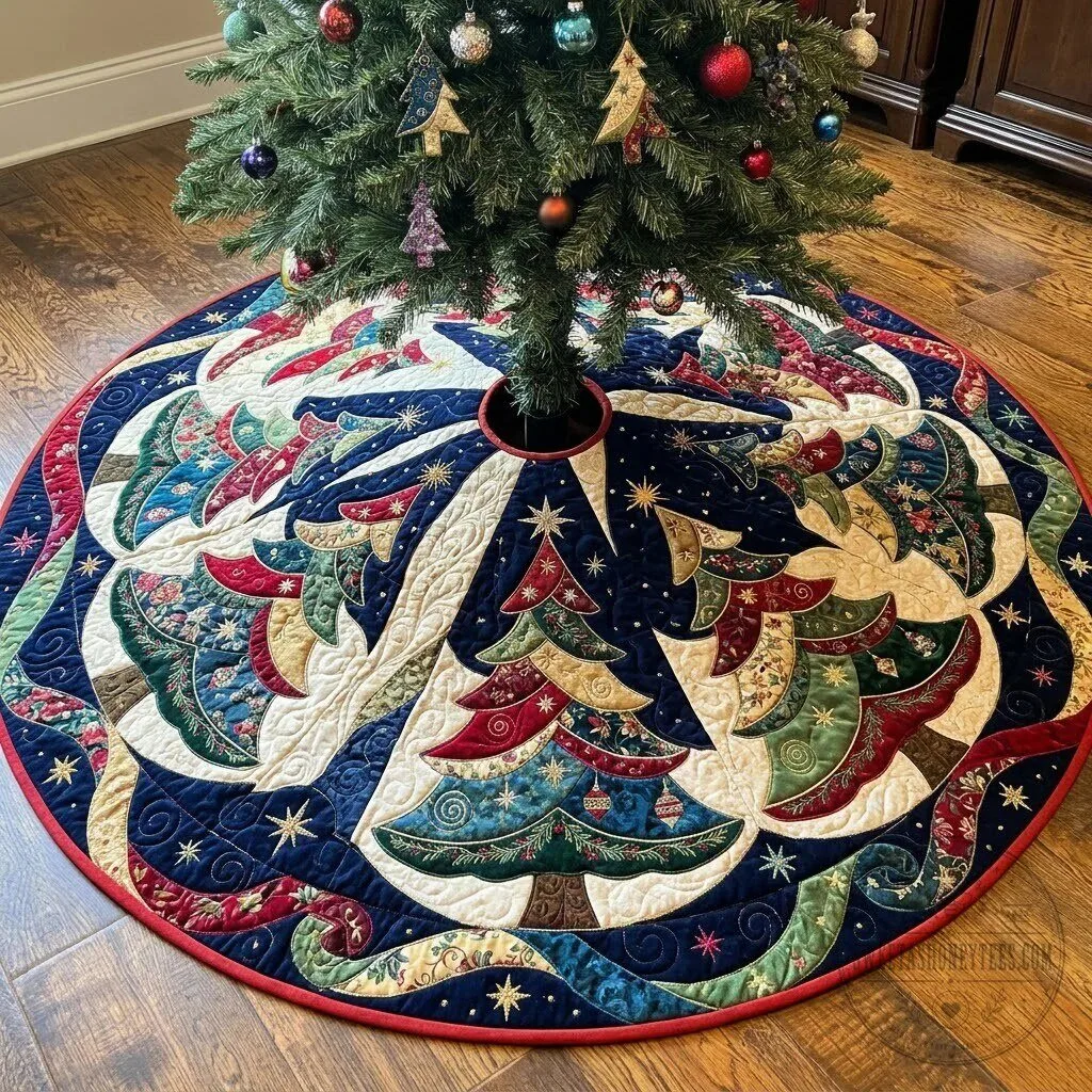 Christmas Tree Kaleidoscope Quilted Tree Skirt Holiday Decoration 5 Christmas Tree Kaleidoscope Quilted Tree Skirt Holiday Decoration