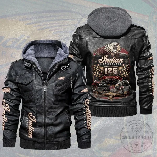 Indian Motorcycle 125th Anniversary Legacy in Motion Leather Hooded Jacket