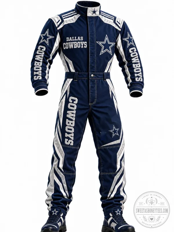 Dallas Cowboys Navy Blue and White Star Graphic Race Car Driver Jumpsuit