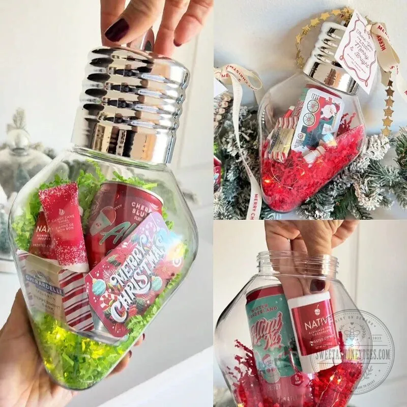 Christmas Light Bulb Shaped Clear Plastic Candy Gift Jar Container 6 Christmas Light Bulb Shaped Clear Plastic Candy Gift Jar Container