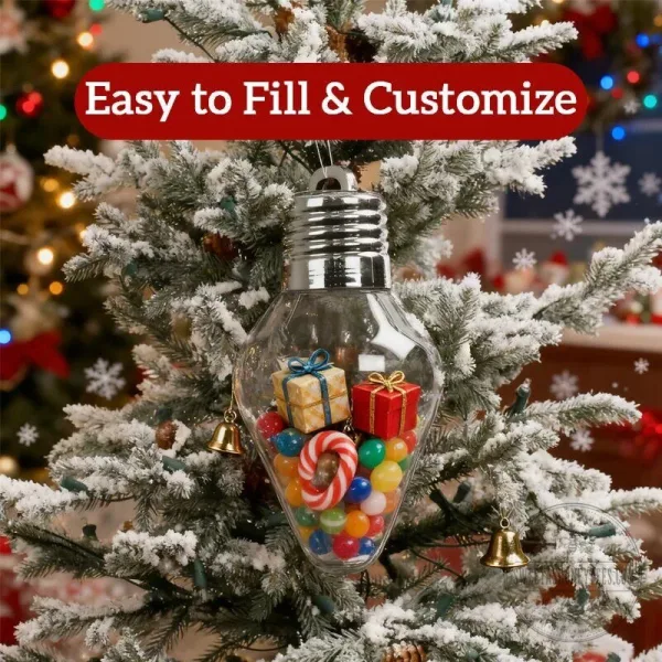 Christmas Light Bulb Shaped Clear Plastic Candy Gift Jar Container 3 Christmas Light Bulb Shaped Clear Plastic Candy Gift Jar Container
