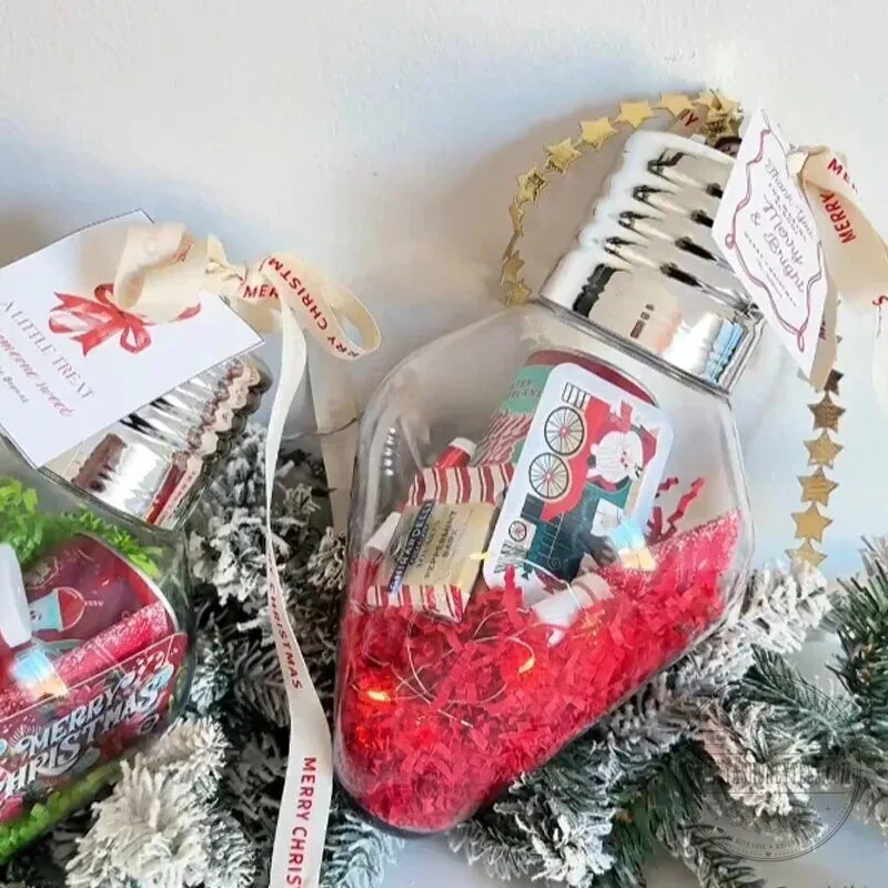 Christmas Light Bulb Shaped Clear Plastic Candy Gift Jar Container 11 Christmas Light Bulb Shaped Clear Plastic Candy Gift Jar Container