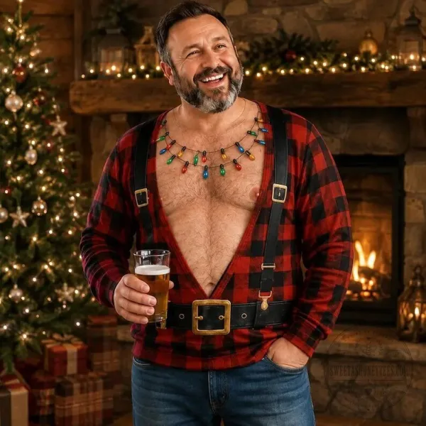 Ugly Christmas Sweater with Hairy Chest and Funny Lights for Holiday Cheer