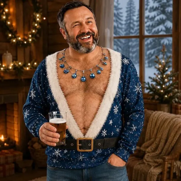 Ugly Christmas Sweater with Hairy Chest and Funny Lights for Holiday Cheer