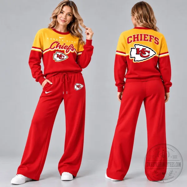 Kansas City Chiefs Football Team Red and Gold Crewneck Sweatshirt