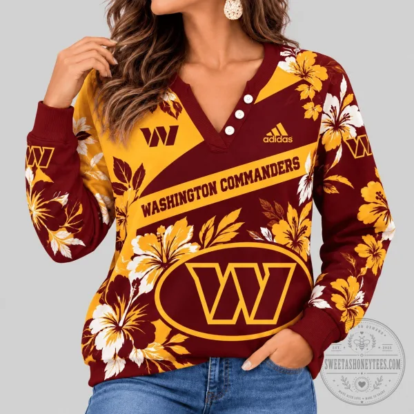 Washington Commanders Tropical Floral Henley Long Sleeve Top