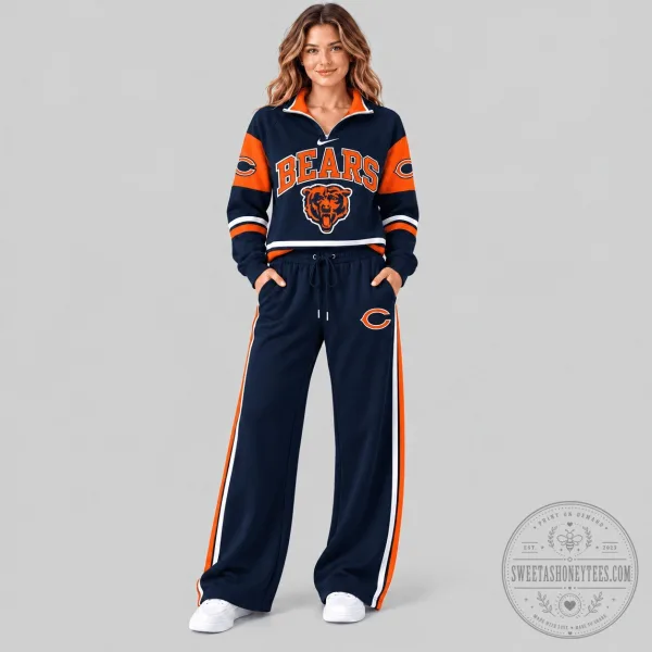 Chicago Bears National Football League Quarter Zip Wide Leg Pants Set