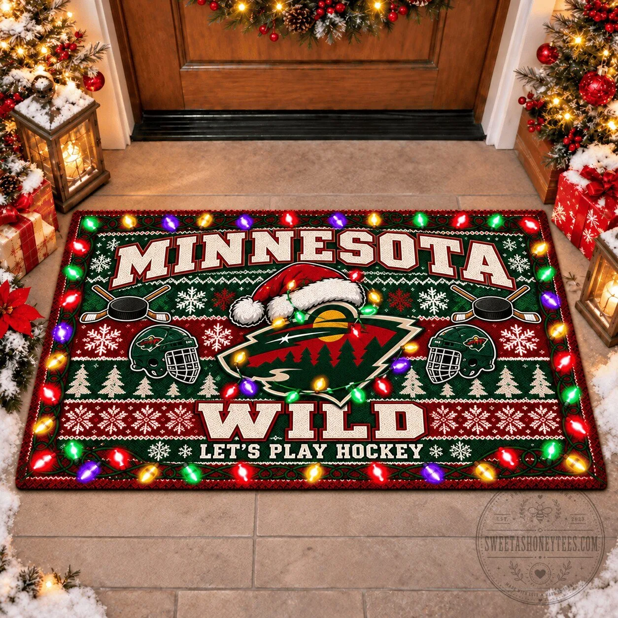 Minnesota Wild NHL Christmas Holiday Ugly Sweater Style Doormat 1 Minnesota Wild NHL Christmas Holiday Ugly Sweater Style Doormat