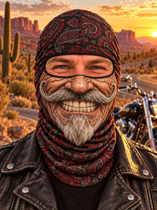 Funny Old Man Face with Mustache and Beard Paisley Pattern Balaclava Hood