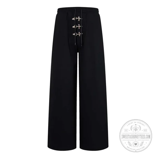 Gothic Black Solid Color Hooded Jacket with Clasp Design and Matching Pants Set 5 Gothic Black Solid Color Hooded Jacket with Clasp Design and Matching Pants Set