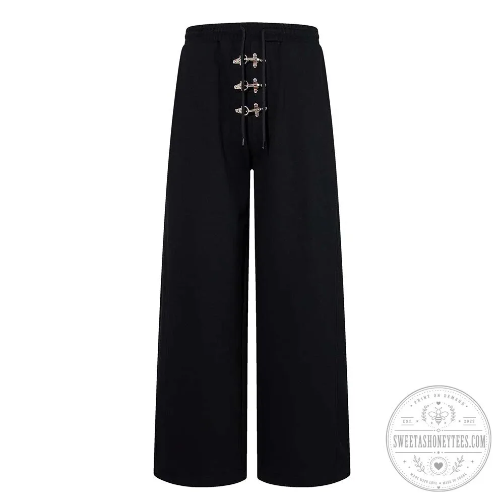 Gothic Black Solid Color Hooded Jacket with Clasp Design and Matching Pants Set 24 Gothic Black Solid Color Hooded Jacket with Clasp Design and Matching Pants Set
