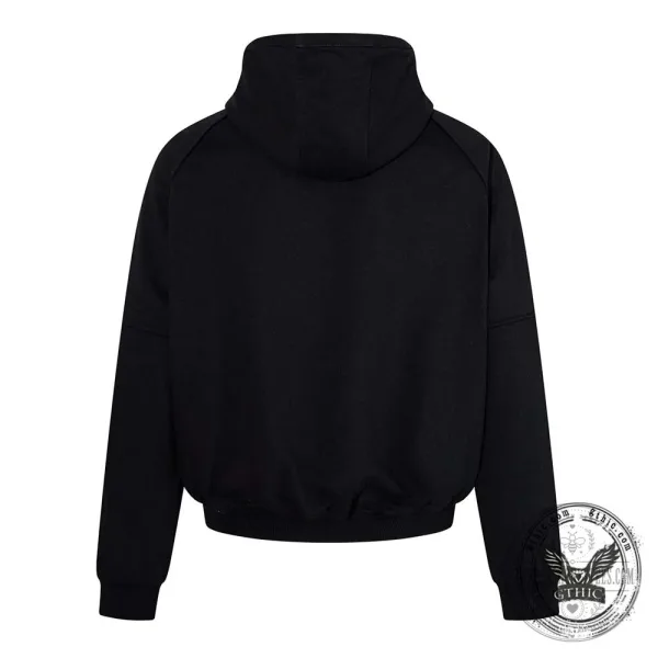 Gothic Black Solid Color Hooded Jacket with Clasp Design and Matching Pants Set 9 Gothic Black Solid Color Hooded Jacket with Clasp Design and Matching Pants Set