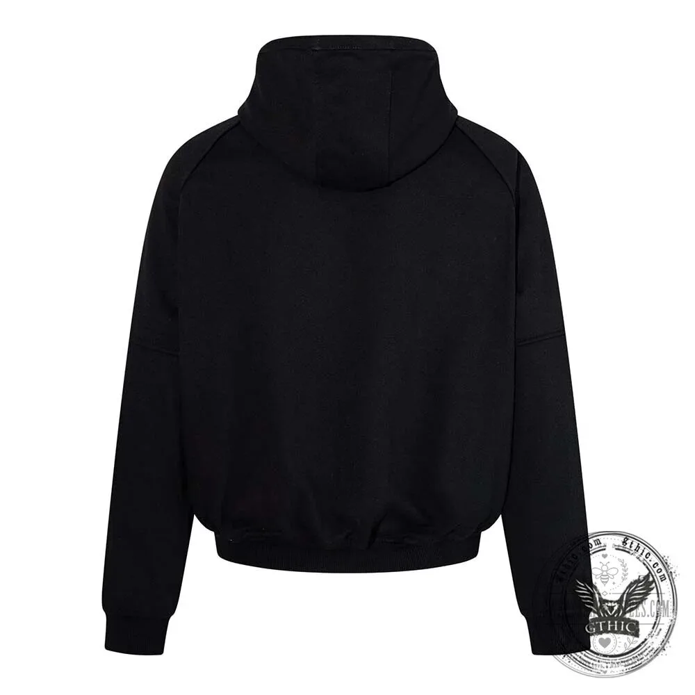 Gothic Black Solid Color Hooded Jacket with Clasp Design and Matching Pants Set 28 Gothic Black Solid Color Hooded Jacket with Clasp Design and Matching Pants Set