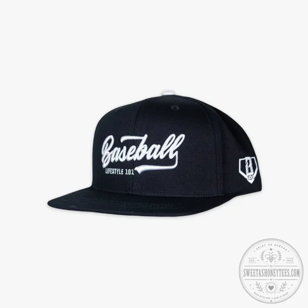 Baseball Lifestyle 101 Black and White Snapback Cap Hat for Men and Women