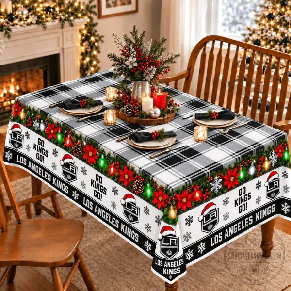 Los Angeles Kings Christmas Plaid Holiday Tablecloth