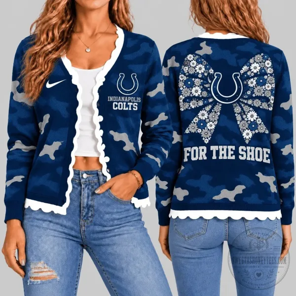 Indianapolis Colts Women's Blue Camouflage Floral Bow Knit Cardigan