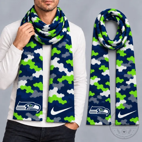 Seattle Seahawks Blue Green Camouflage Pattern NFL Football Team Scarf