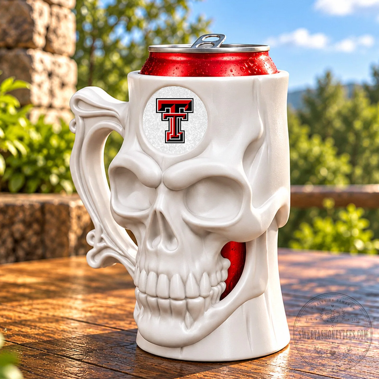 Texas Tech Red Raiders Skull Can Holder Insulated Drink Cooler Mug 5 Texas Tech Red Raiders Skull Can Holder Insulated Drink Cooler Mug