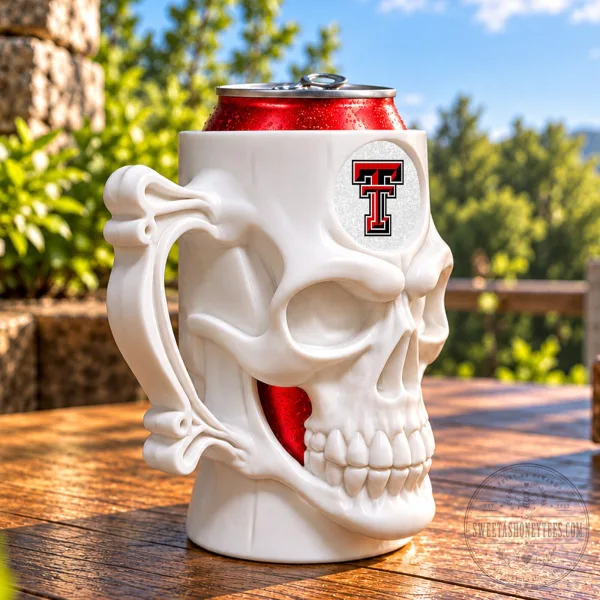Texas Tech Red Raiders Skull Can Holder Insulated Drink Cooler Mug 2 Texas Tech Red Raiders Skull Can Holder Insulated Drink Cooler Mug