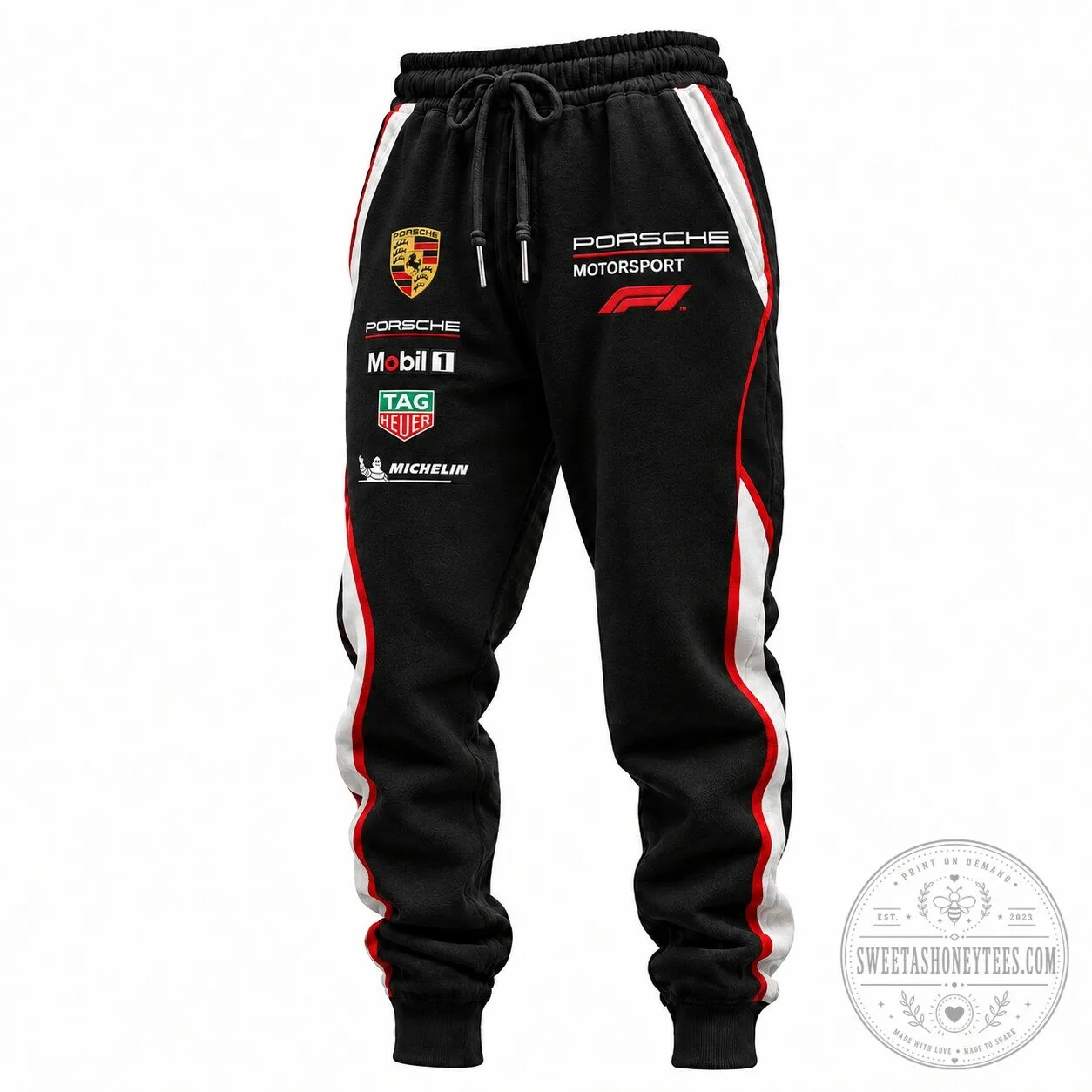 Porsche Motorsport Formula 1 Racing Team Black and Red Striped Sweatpants 1 Porsche Motorsport Formula 1 Racing Team Black and Red Striped Sweatpants