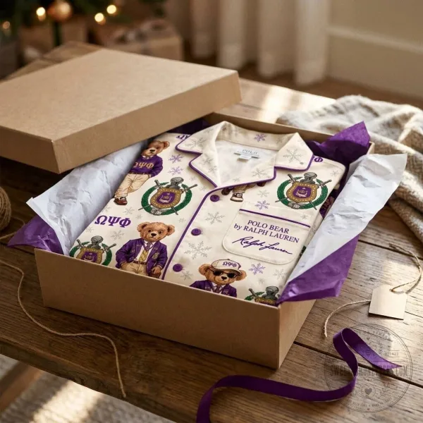 Christmas Pajamas Set featuring Ralph Lauren's Polo Bear and Omega Psi Phi Fraternity 1 Christmas Pajamas Set featuring Ralph Lauren's Polo Bear and Omega Psi Phi Fraternity
